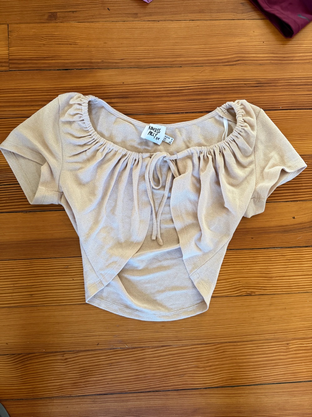 Princess Polly Beige Ruched Tie-Front Crop Top